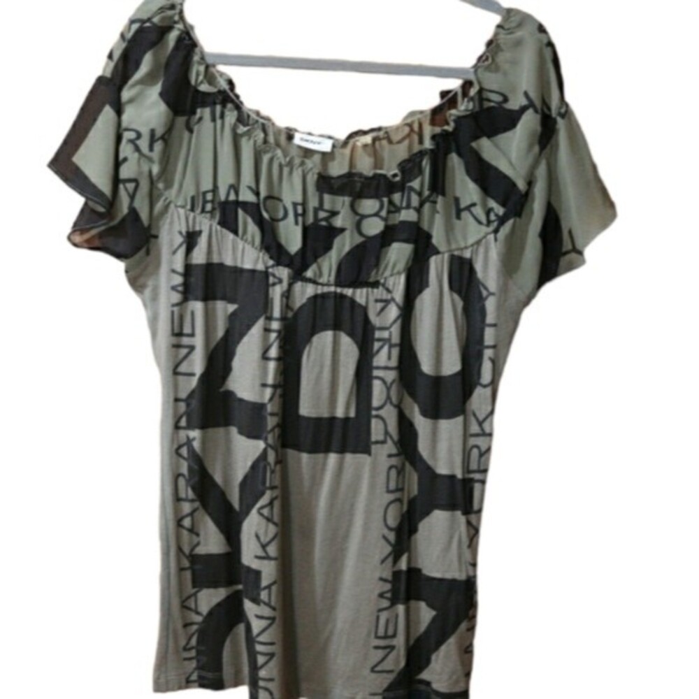 DKNY Green Logo Spellout Top Blouse Y2K LG